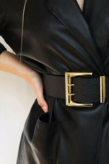 Black double buckle leather belt