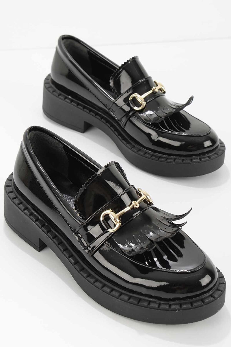 black leather loafers