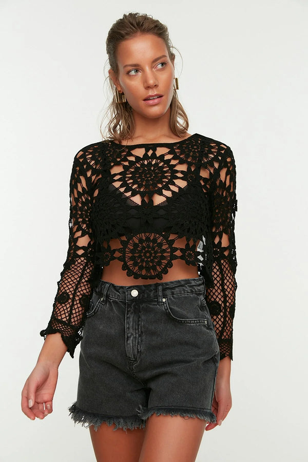 Black Lace Knitted Blouse