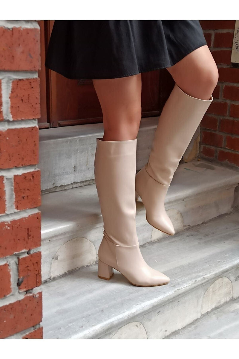 Ecru heeled boots