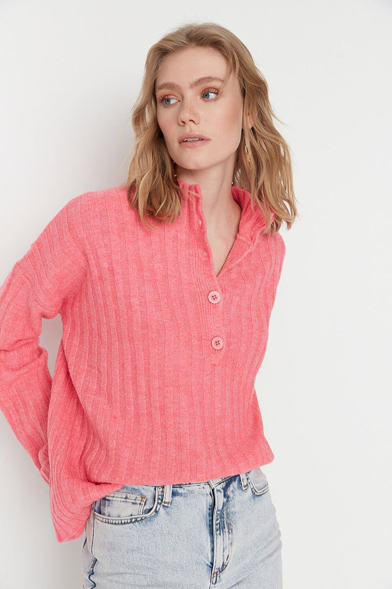 pink button sweater top