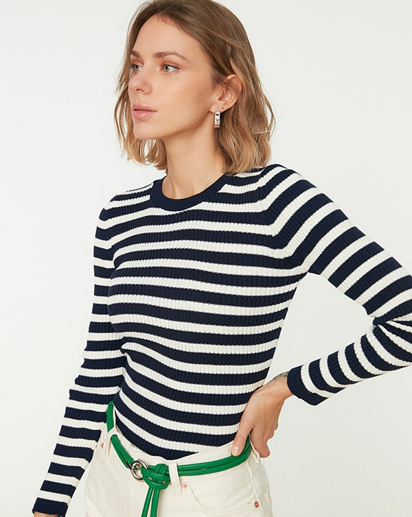 navy  and white Stripe top
