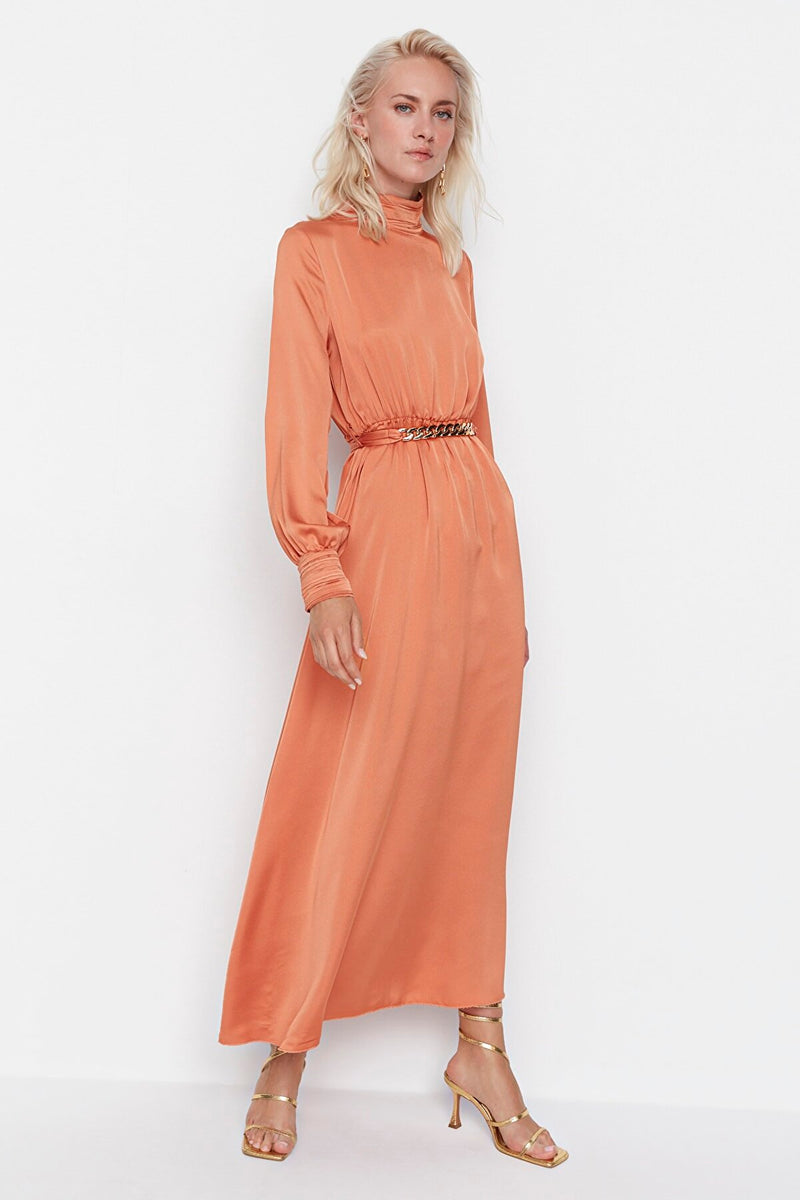 Modest orange satin Dress
