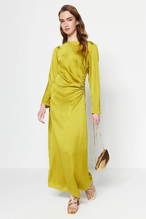 mustard satin dress