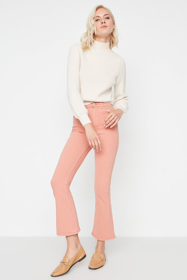 coral crop flare jeans
