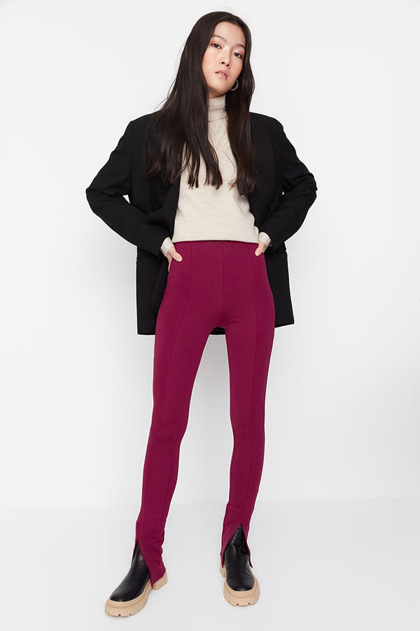 Split burgundy leggings