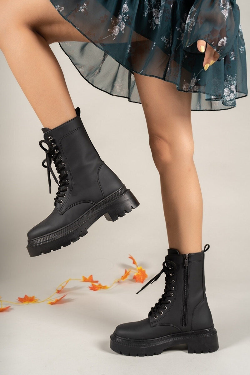 matte black biker boots