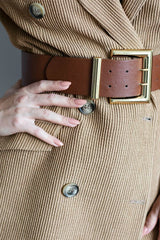 Camel double buckle leather belt