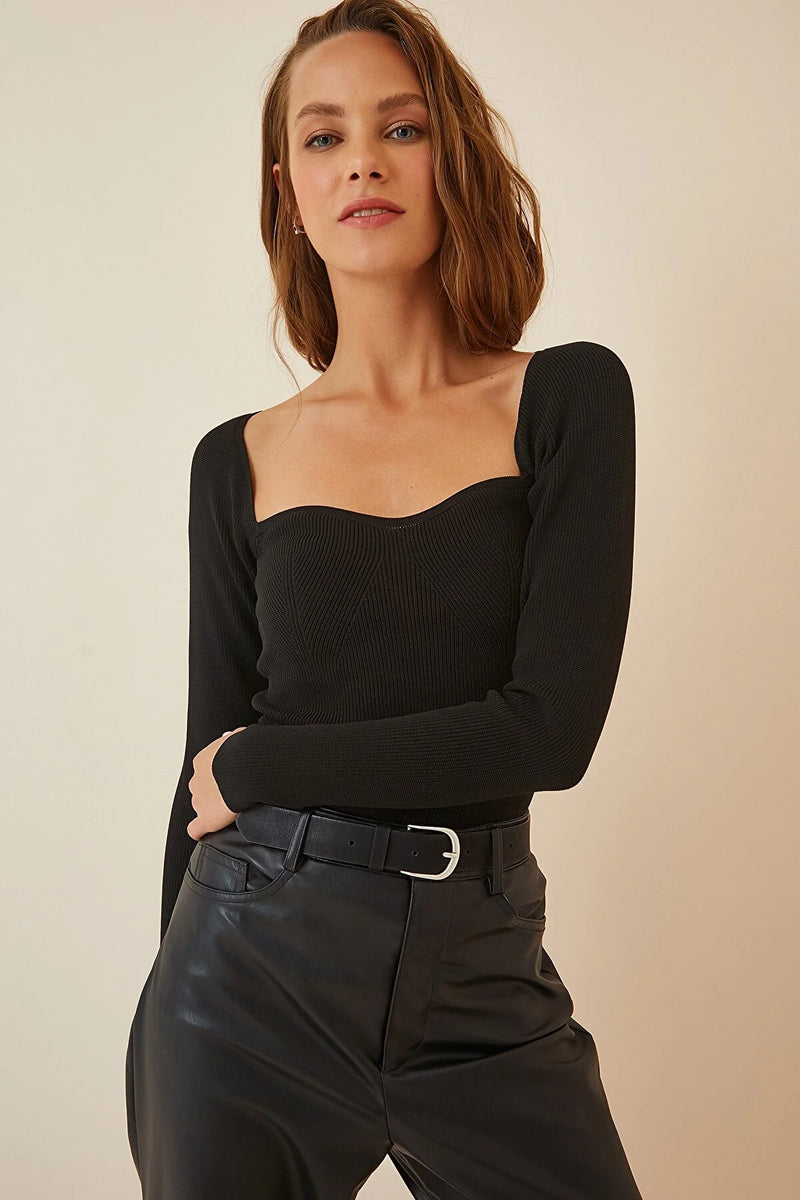 square neck black top