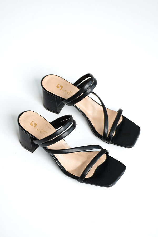 black heeled sandals