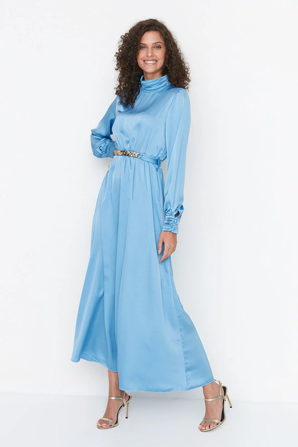 Modest blue satin Dress