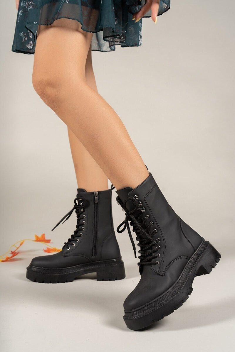 matte black biker boots