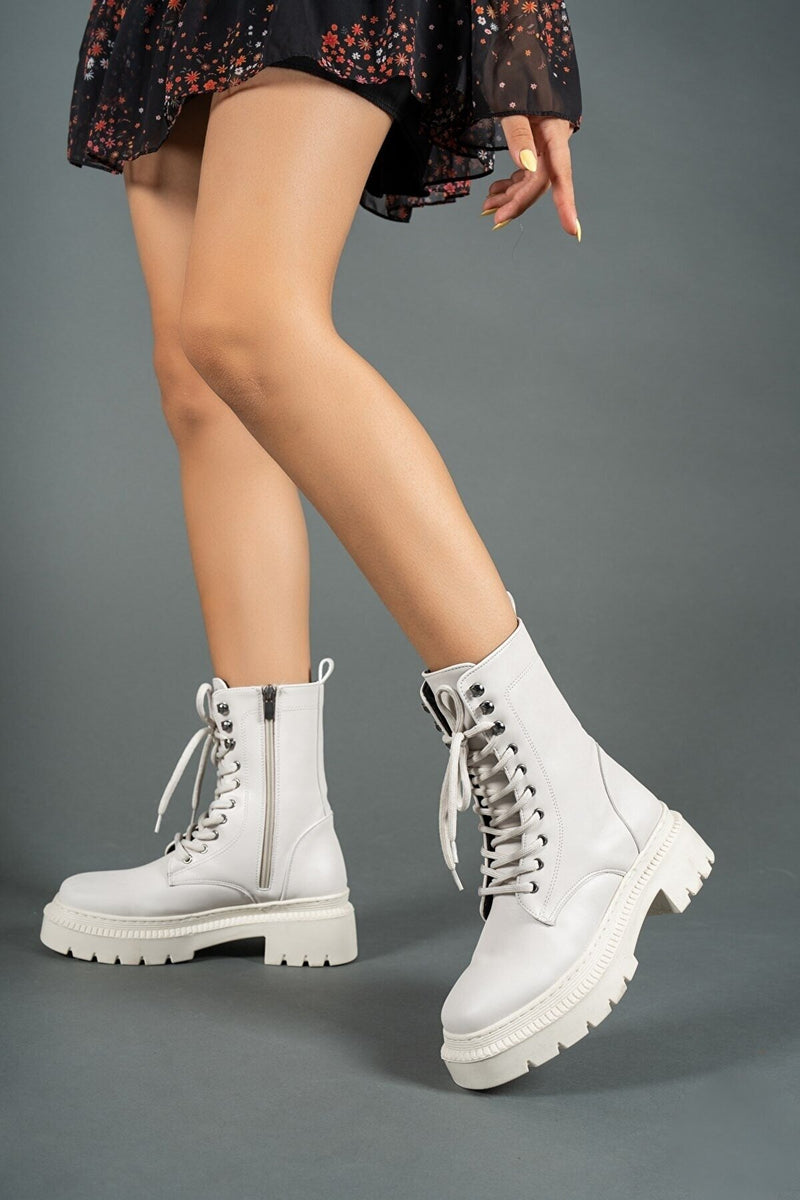 Ecru biker boots