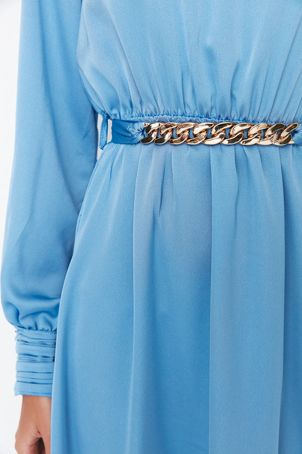 Modest blue satin Dress