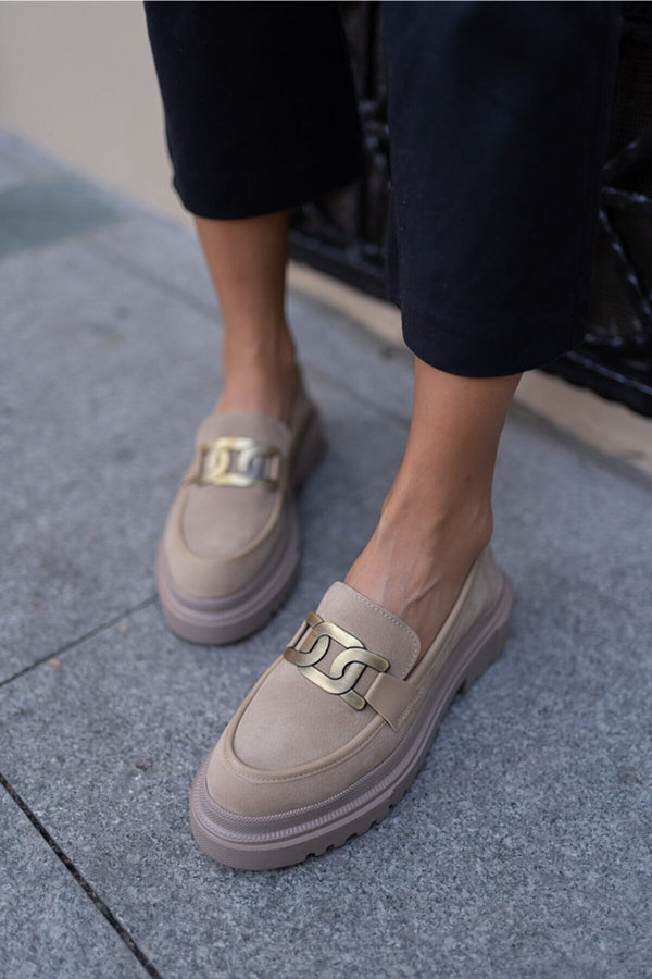 beige chunky loafers