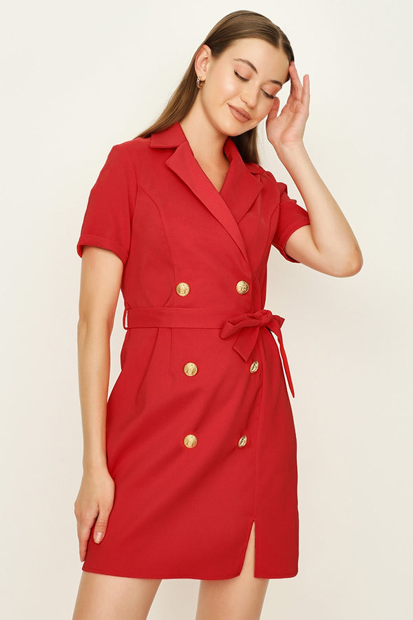buttoned red dress
