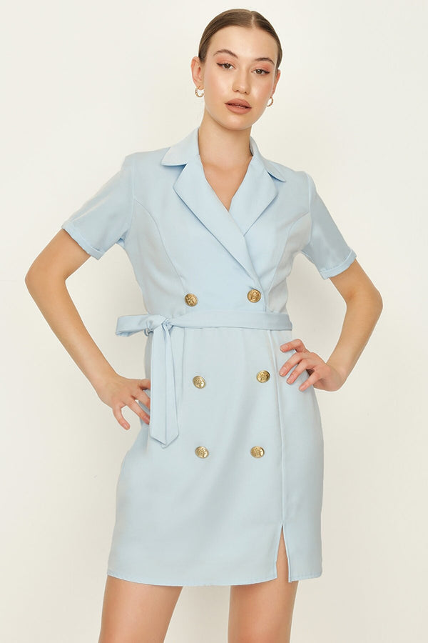 buttoned baby blue dress