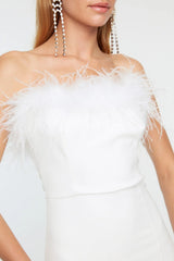 white feather detail dress