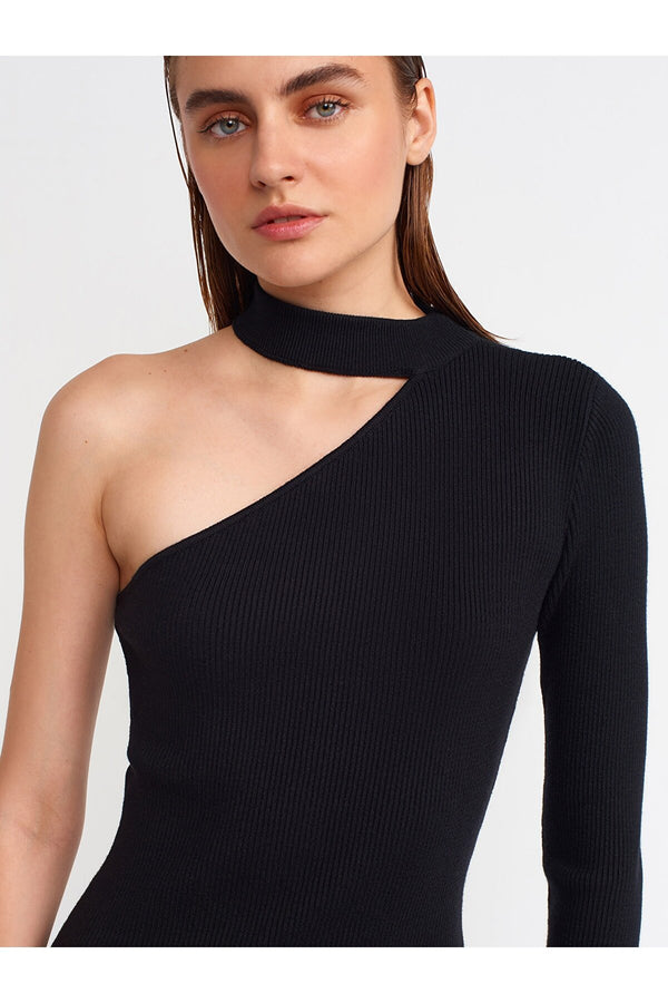 one sleeve black dress