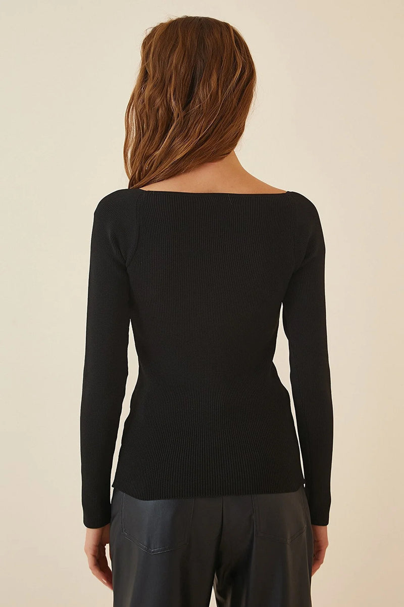 square neck black top