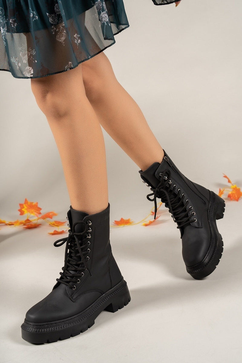 matte black biker boots