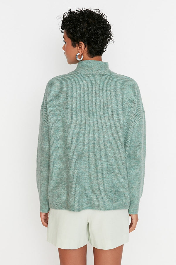 mint green zip sweater top