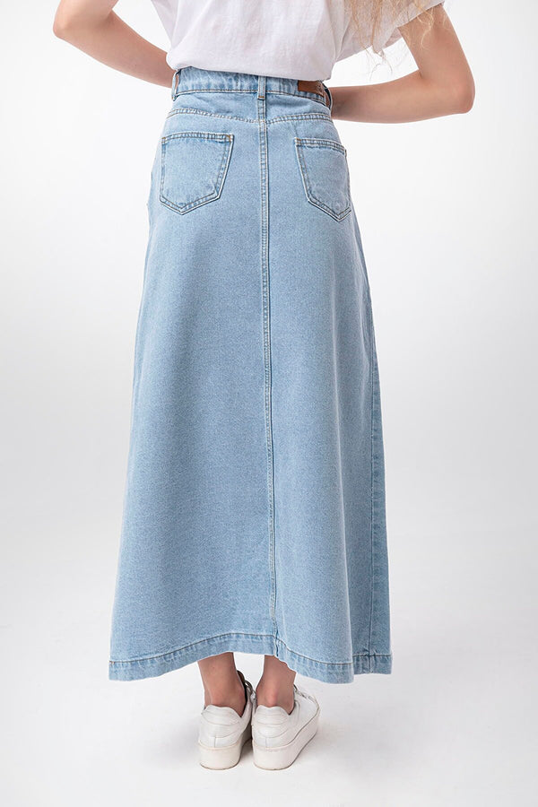 blue denim maxi skirt