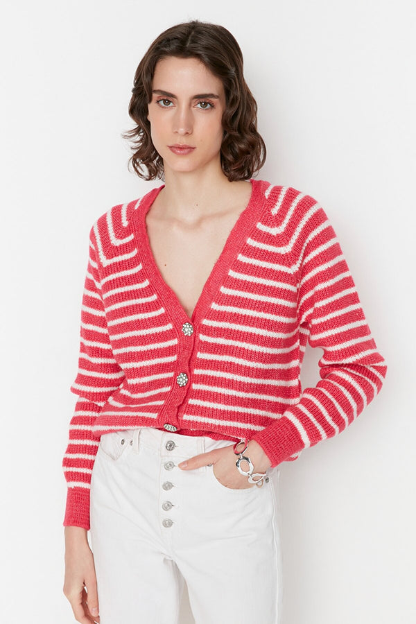 pink striped cardigan