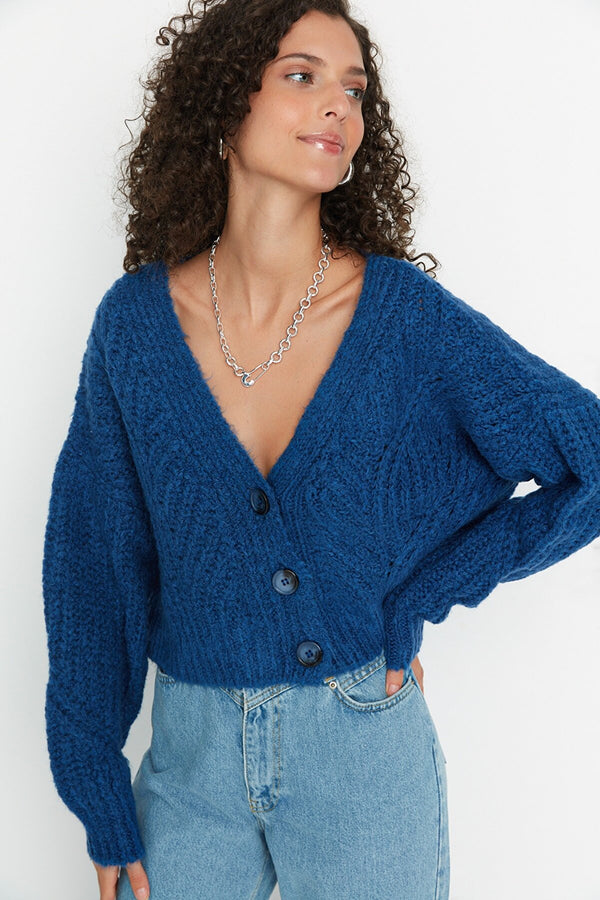 blue cardigan