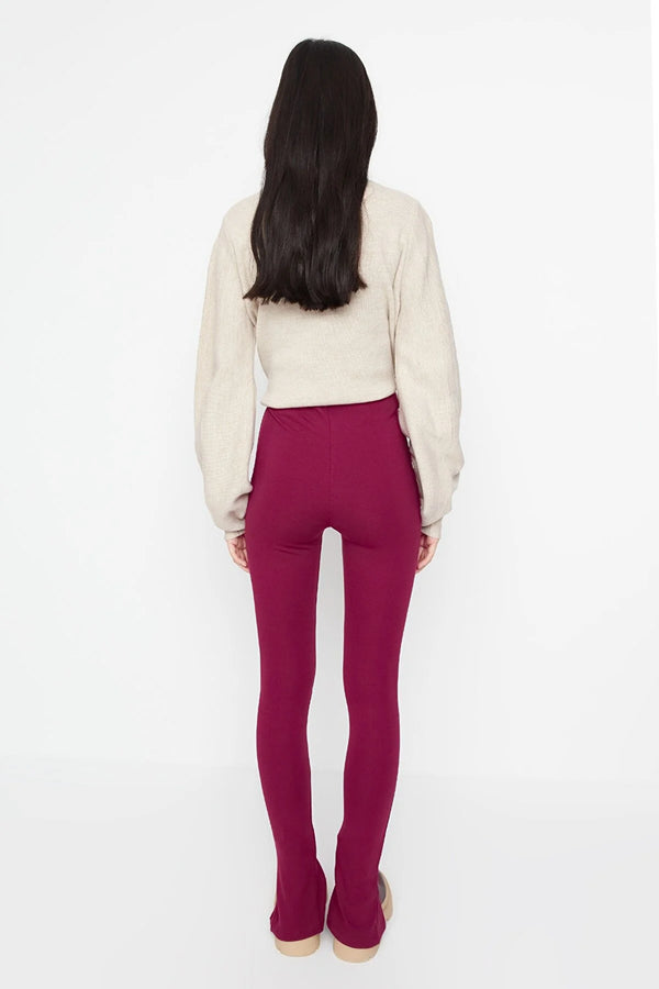Split burgundy leggings