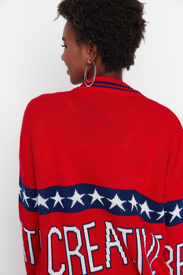 red cardigan