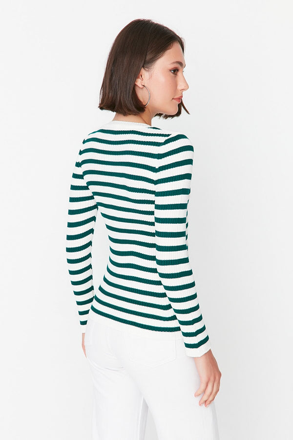 green and white Stripe top