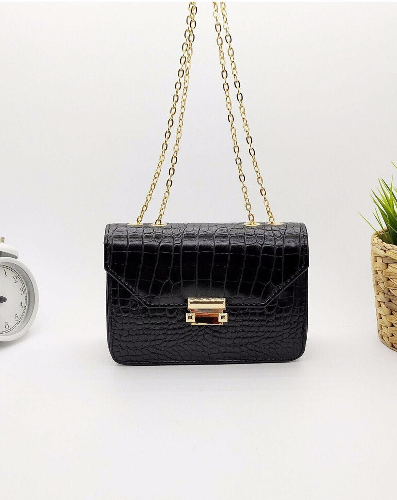 Black Crocodile Chain Bag