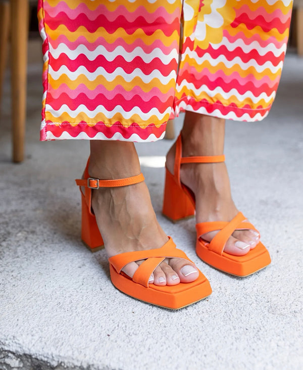 Orange platform heels