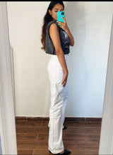 White straight jeans with split